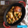 Oala din fonta emailata cu capac HAUSBERG HB-H750, capacitate 4.5L, diametru 30x23 cm, adancime 12 cm, interior antiaderent, Rosu