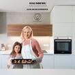 Pachet incorporabil HAUSBERG Cuptor electric HB-8051IN, 2000 W, 76 l, 4 Functii, Clasa A, Plita HB-567NG, Gaz, 4 arzatoare, Sistem de siguranta GAZ, Gratar din fonta, Material Sticla, Negru/Inox