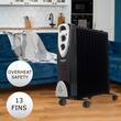 Calorifer electric Hausberg HB-8913NG, 2500 W, 13 elementi, 3 trepte de putere, Termostat reglabil, Protectie supra-incalzire, Protectie anti-rasturnare, Indicator luminos, Negru
