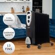 Calorifer electric Hausberg HB-8913NG, 2500 W, 13 elementi, 3 trepte de putere, Termostat reglabil, Protectie supra-incalzire, Protectie anti-rasturnare, Indicator luminos, Negru