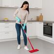 Mop telescopic Ertone MN498RS, rosu, cu autostoarcere, cap din microfibra, maner extensibil