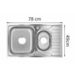 Chiuveta bucatarie Freddo SN9023S, 2 cuve, anticalcar, pentru blat 78x49 cm, cuva stanga, Inox