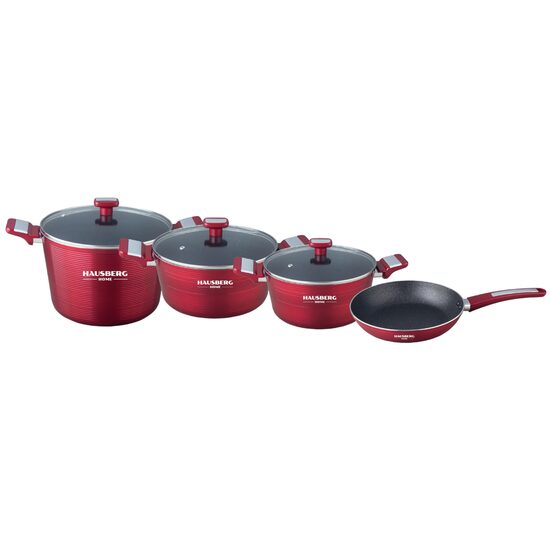 Set oale 7 piese HAUSBERG HB-H760RS, acoperire antiaderenta, manere bachelita, rosu