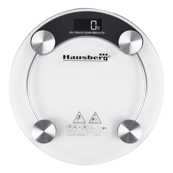 Cantar corporal HAUSBERG HB-6000NG, display LCD, inchidere automata, indicator baterie, 180 kg, Sticla transaparenta, Negru