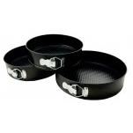 Set 3 forme pentru torturi si prajituri, Otel carbon, Margine detasabila, Negru