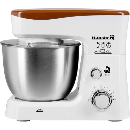 Robot de bucatarie Hausberg HB-7625AB, Bol inox 3.5 L, 700 W, 6 trepte, Alb