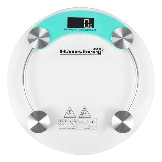 Cantar corporal HAUSBERG HB-6000BL, display LCD, inchidere automata, indicator baterie, 180 kg, Sticla transaparenta, Bleu