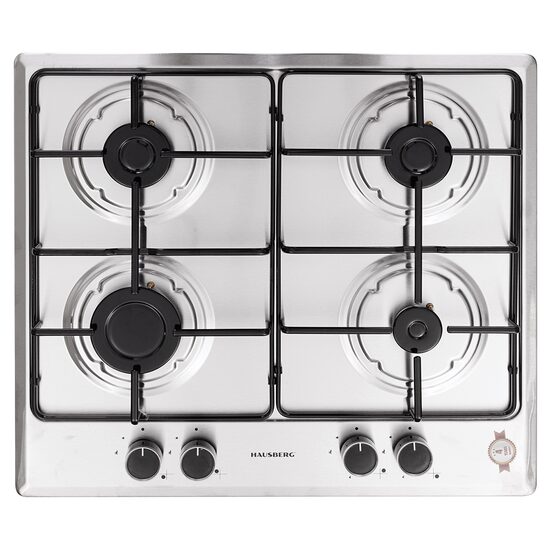 Plita incorporabila Hausberg HB-555, aprindere electrica, gaz, 4 arzatoare, sistem siguranta, Inox
