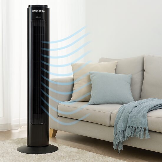 Ventilator Turn HAUSBERG HB-5950NG, 40-50W, 2 moduri de functionare, 3 viteze, baza rotativa, Negru