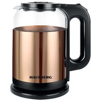 Cana electrica fierbator HAUSBERG HB-3622AU, 1500 - 1800W, capacitate 2L, oprire automata, indicator luminos, Auriu-Negru