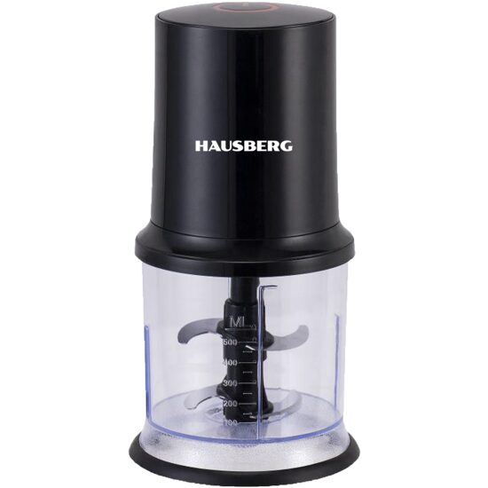 Tocator electric HAUSBERG HB-4502NG, 400W, 1 treapta de viteza, 500 ml, bol din plastic, cutit cu 2 lame din otel inoxidabil, Negru