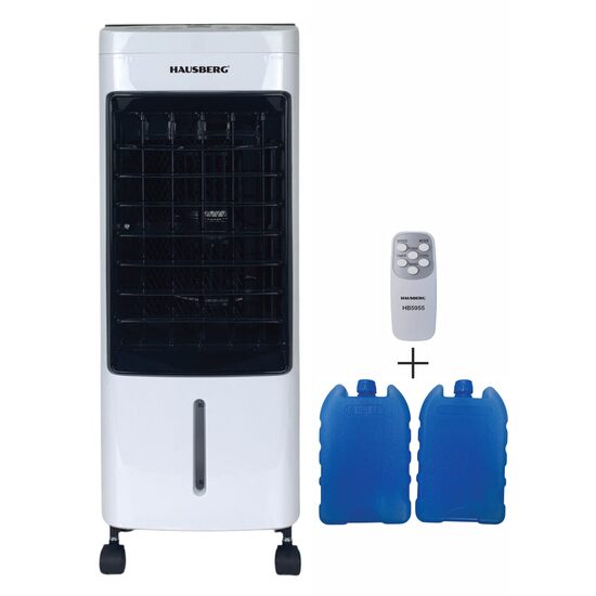 Ventilator cu racire si umidificare Hausberg HB-5955, 3 viteze, temporizator 12h, rezervor 4L, telecomanda, alb