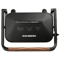 Sandwich-maker Grill HAUSBERG HB-632, 1100-1300 W, Panini, Placi nonaderente, Maner rece, Negru