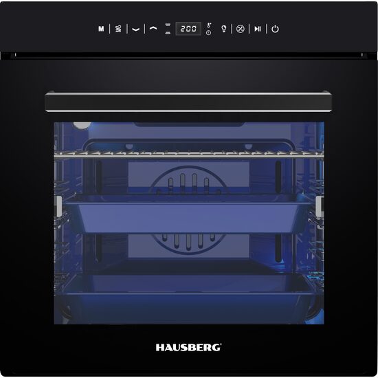 Cuptor electric incorporabil HAUSBERG HB-8046NG, 2550W, Capacitate 88L, 20 programe, Ventilator, Digital, Negru