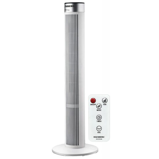 Ventilator turn Hausberg HB-5952AB, 55W, 38 inch, 3 viteze, temporizator 24h, LED, oscilatie, telecomanda, alb