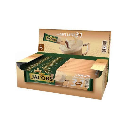 Cafea instant Jacobs 3 in 1, Café Latte, 12.5 g x 10 plicuri