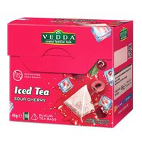 Ceai rece "Iced Tea" cu Visine, Cirese si mix de fructe, fara zahar, fara calorii, 10 plicuri piramida, 45gr, Vedda