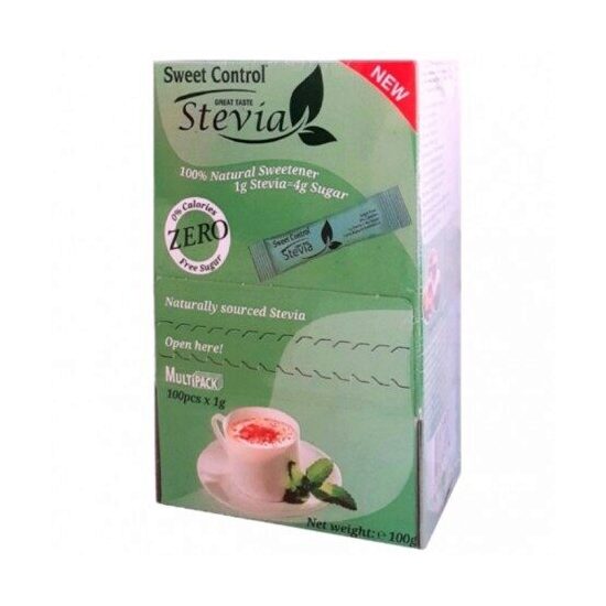 Indulcitor natural pe baza de extract de Sweet Control Stevia, 100 plicuri, 100 g