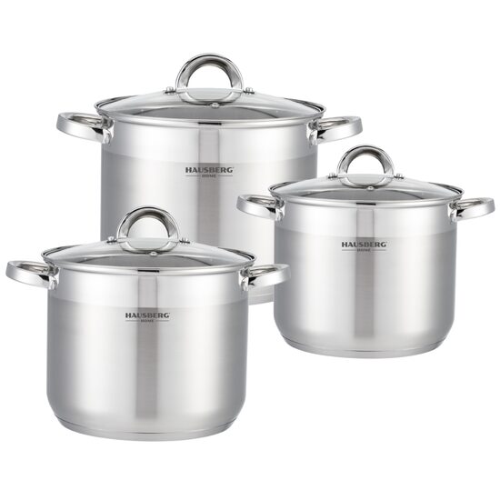 Set oale inox 3 piese Hausberg HB-H EKO790 cu capace sticla inductie