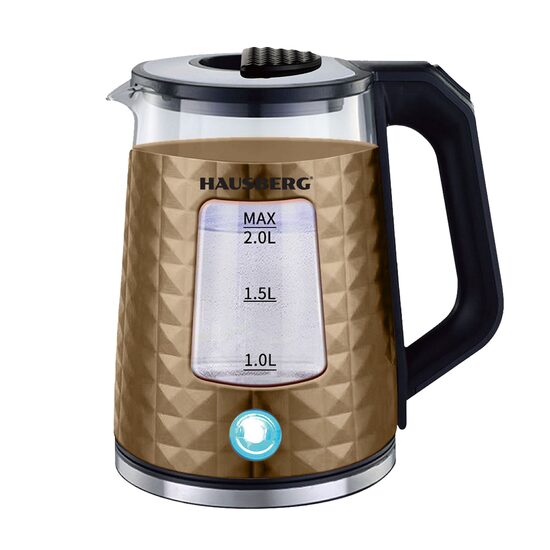Cana fierbator Hausberg HB-3617AU, 1500 W, 2 L, Baza rotativa 360 grade, Indicator luminos, Oprire automata, Auriu