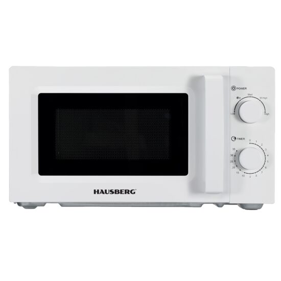 Cuptor cu microunde HAUSBERG HB-8008AB, 20 litri, intrare 1100 W, iesire 700 W, 5 nivele de putere, control mecanic, termostat, timer 35 minute, functie dezghetare, lumina interioara, semnal sonor de terminare a programului, Alb